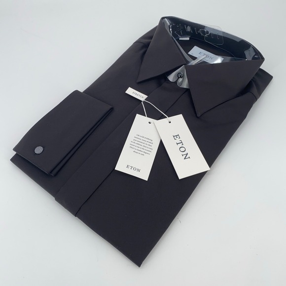 Eton Dress Shirt Mens XL 17 1/2 - 44 Black Fine Twill Stretch Contemporary Fit